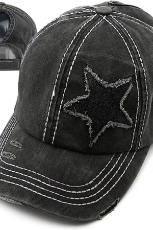 Retro Y2K Star Washed Denim Hole star Baseball cap Snapback Hats Autumn Summer fishing Hat Men Women Caps Casquette hats Gorras