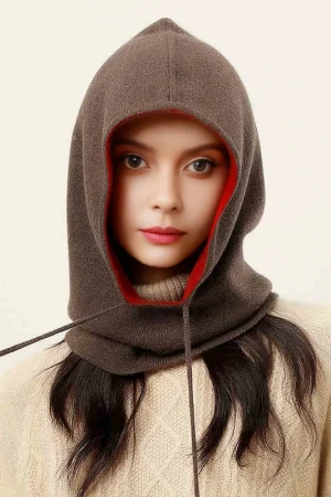 Unisex 100% Cashmere Balaclava Soft Warm Thick Drawstring Beanies Ear Face Neck Protect Scarf Hat Multi-functional Bonnet Cap