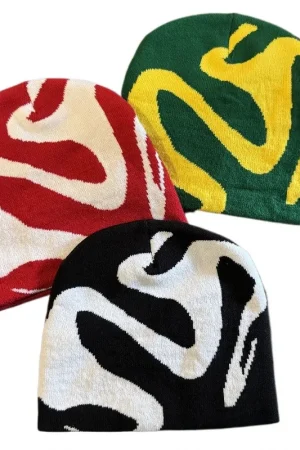 Trendy Knit Beanies Winter Jacquard Windproof Warm Hat Outdoor Colorful Casual Fashion Pullover Cap