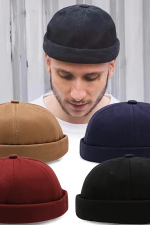 Vintage Dome Hat Melon Unisex Brimless Beanie Cap Solid Color Trend Yuppies Hat Adjustable Hat Hip-hop Bonnet Beanies